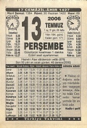 13 Temmuz 2006 Takvim Yaprağı - Doğum Günü Hediyesi EFMN15778 - Gökçekoleksiyon