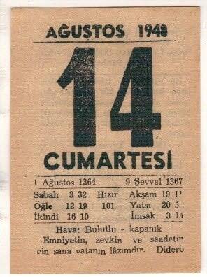 14 Ağustos 1948 Takvim Yaprağı EFM(N)1460 - 2