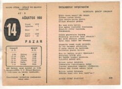 14 Ağustos 1960 Ajans Türk Takvim Yaprağı (Şiirli Saatli) EFM(N) 1692 - 1