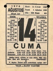 14 Ağustos 1970 Takvim Yaprağı - Doğum Günü Hediyesi EFM(N)9681 - 2