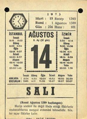 14 Ağustos 1973 Takvim Yaprağı - Doğum Günü Hediyesi EFM(N)10114 - 1