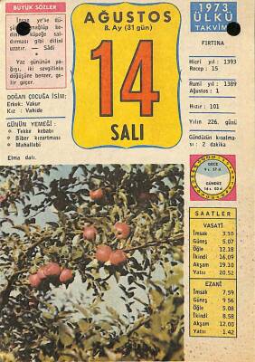 14 Ağustos 1973 Takvim Yaprağı - Doğum Günü Hediyesi EFM(N)9630 - 1