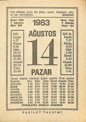 14 Ağustos 1983 Takvim Yaprağı - Doğum Günü Hediyesi EFM(N)12005 - Gökçekoleksiyon