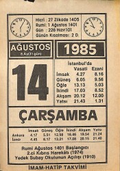 14 Ağustos 1985 Takvim Yaprağı - Doğum Günü Hediyesi EFMN15699 - Gökçekoleksiyon