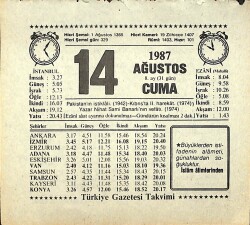 14 Ağustos 1987 Takvim Yaprağı - Doğum Günü Hediyesi EFMN13857 - Gökçekoleksiyon