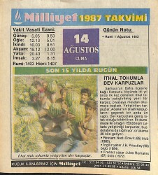 14 Ağustos 1987 Takvim Yaprağı - Doğum Günü Hediyesi EFMN14104 - Gökçekoleksiyon