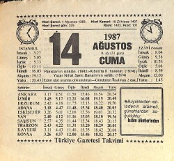 14 Ağustos 1987 Takvim Yaprağı - Doğum Günü Hediyesi EFMN15868 - Gökçekoleksiyon