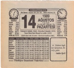 14 Ağustos 1989 Takvim Yaprağı EFM(N)2372 - 3