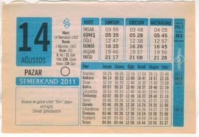 14 Ağustos 2011 Takvim Yaprağı EFM(N)1271 - 4