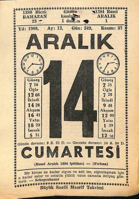 14 Aralık 1968 Takvim Yaprağı - Doğum Günü Hediyesi EFM(N)11062 - 1