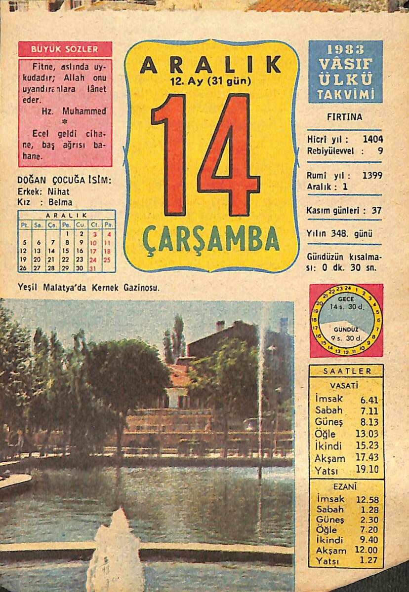 14 Aralık 1983 Takvim Yaprağı - Doğum Günü Hediyesi EFMN14681 - 1