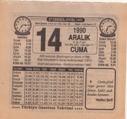 14 Aralık 1990 Takvim Yaprağı EFM(N)4142 - 3