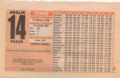 14 Aralık 2008 Takvim Yaprağı EFM(N)4357 - 2