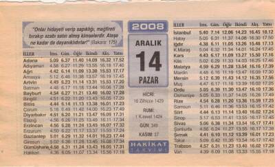 14 Aralık 2008 Takvim Yaprağı EFM(N)4449 - 2