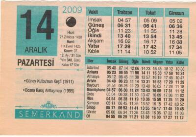 14 Aralık 2009 Takvim Yaprağı EFM(N)4388 - 2