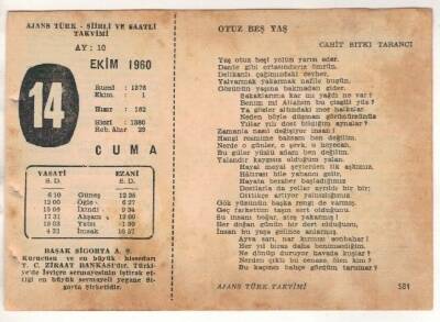 14 Ekim 1960 Ajans Türk Takvim Yaprağı (Şiirli Saatli) EFM(N) 1751 - 3
