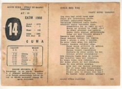 14 Ekim 1960 Ajans Türk Takvim Yaprağı (Şiirli Saatli) EFM(N) 1751 - 2