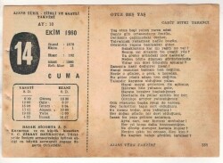 14 Ekim 1960 Ajans Türk Takvim Yaprağı (Şiirli Saatli) EFM(N) 1751 - 1