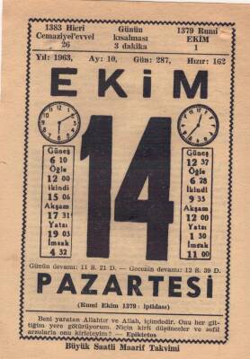 14 Ekim 1963 Takvim Yaprağı EFM(N)3543 - 3