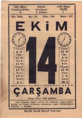 14 Ekim 1964 Takvim Yaprağı EFM(N)3545 - 3