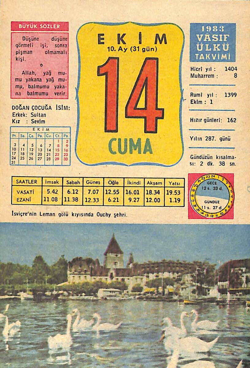 14 Ekim 1983 Takvim Yaprağı - Doğum Günü Hediyesi EFMN14735 - 1