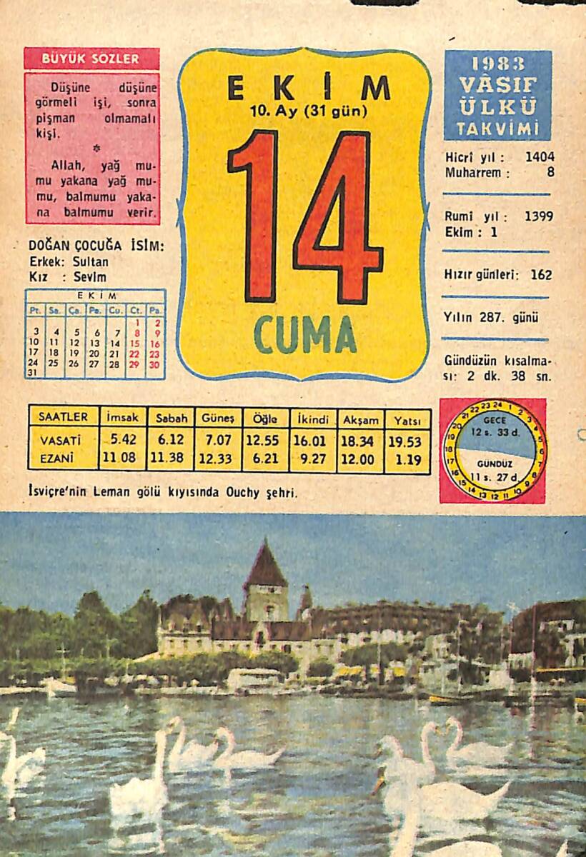 14 Ekim 1983 Takvim Yaprağı - Doğum Günü Hediyesi EFMN15888 - 1