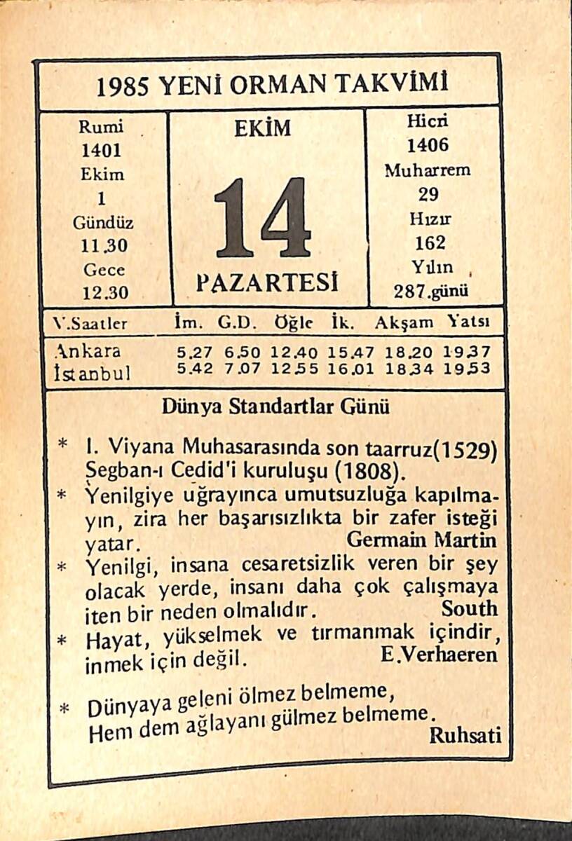 14 Ekim 1985 Takvim Yaprağı - Doğum Günü Hediyesi EFMN14955 - 1