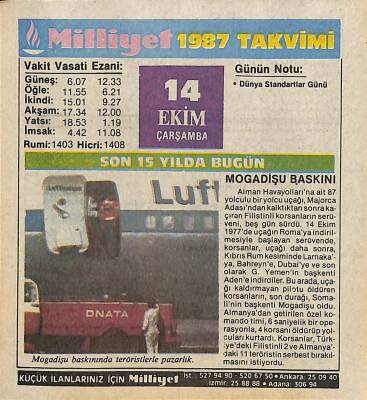 14 Ekim 1987 Resimli Takvim Yaprağı - Doğum Günü Hediyesi EFM(N)10512 - 2