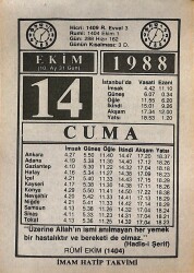14 Ekim 1988 Takvim Yaprağı - Doğum Günü Hediyesi EFMN14647 - Gökçekoleksiyon
