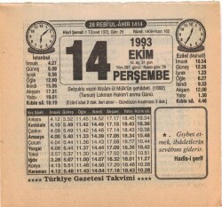 14 Ekim 1993 Takvim Yaprağı EFM(N)3170 - 1