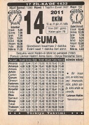 14 Ekim 2011 Takvim Yaprağı - Doğum Günü Hediyesi EFMN15920 - Gökçekoleksiyon