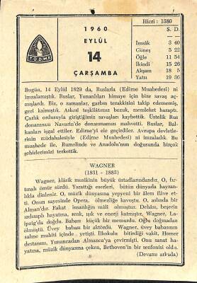 14 Eylül 1960 Takvim Yaprağı - Doğum Günü Hediyesi EFM(N)11347 - 1