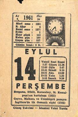 14 Eylül 1961 Takvim Yaprağı - Doğum Günü Hediyesi EFM(N)11175 - 1