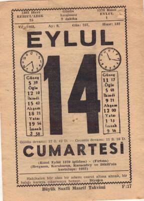 14 Eylül 1963 Takvim Yaprağı EFM(N)3620 - 2