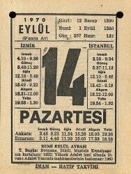 14 Eylül 1970 Takvim Yaprağı - Doğum Günü Hediyesi EFM(N)9890 - 2