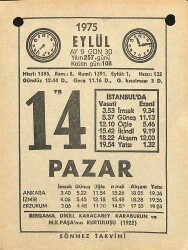 14 Eylül 1975 Takvim Yaprağı - Doğum Günü Hediyesi EFM(N)12532 - Gökçekoleksiyon