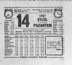 14 Eylül 1987 Takvim Yaprağı - Doğum Günü Hediyesi EFMN13949 - Gökçekoleksiyon