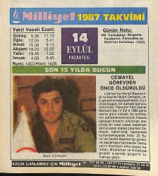 14 Eylül 1987 Takvim Yaprağı - Doğum Günü Hediyesi EFMN14131 - Gökçekoleksiyon