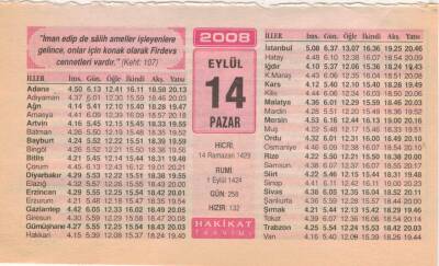 14 Eylül 2008 Takvim Yaprağı EFM(N)2920 - 3