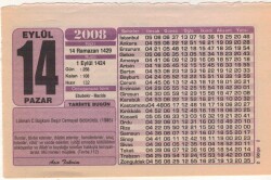 14 Eylül 2008 Takvim Yaprağı EFM(N)2954 - 1