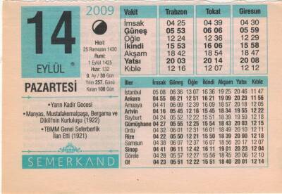 14 Eylül 2009 Takvim Yaprağı EFM(N)2937 - 1