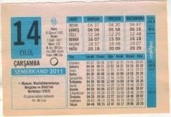 14 Eylül 2011 Takvim Yaprağı EFM(N)1302 - 1