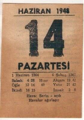 14 Haziran 1948 Takvim Yaprağı EFM(N)1399 - 1