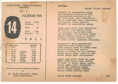14 Haziran 1960 Ajans Türk Takvim Yaprağı (Şiirli Saatli) EFM(N)1631 - 4