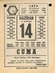 14 Haziran 1974 Takvim Yaprağı - Doğum Günü Hediyesi EFM(N)11961 - Gökçekoleksiyon