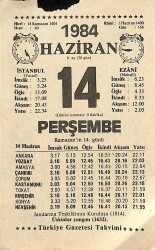 14 Haziran 1984 Takvim Yaprağı - Doğum Günü Hediyesi EFM(N)11507 - Gökçekoleksiyon