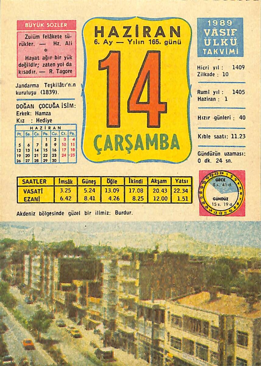 14 Haziran 1989 Takvim Yaprağı - Doğum Günü Hediyesi EFMN13807 - 1