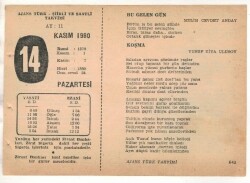 14 Kasım 1960 Ajans Türk Takvim Yaprağı (Şiirli Saatli) EFM(N) 1780 - 1