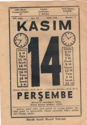 14 Kasım 1963 Takvim Yaprağı EFM(N)3681 - 1