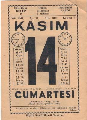 14 Kasım 1964 Takvim Yaprağı EFM(N)3682 - 3